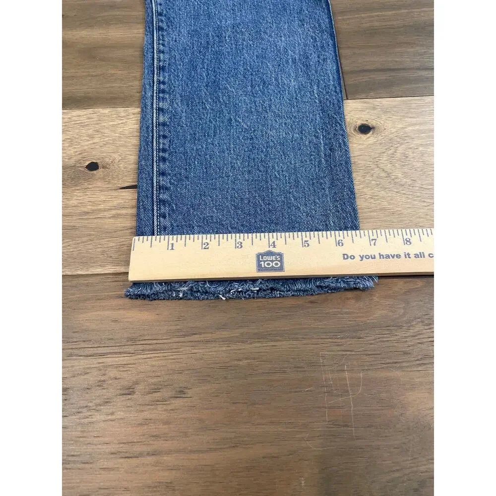 Levi’s Premium Wedgie Straight Cropped High Rise Button Fly Raw Hem Cotton Denim